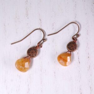 Orange Calcite and Copper Drop Earrings
