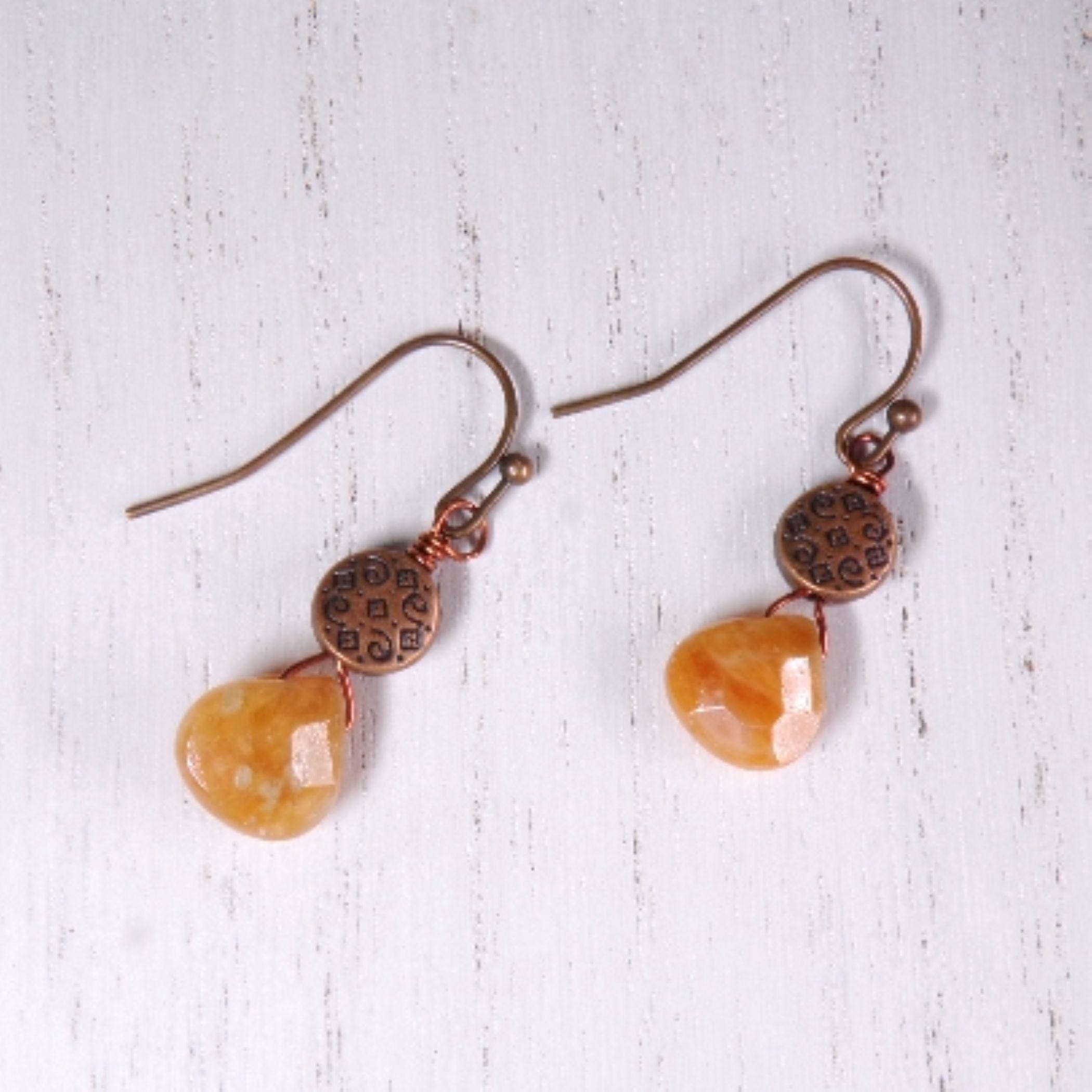 Orange Calcite And Copper Drop Earrings