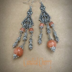 Natural Orange Calcite Long Chandelier Earrings - Vintage Inspired Neo Victorian Steampunk Boho Bohemian Long Dangle Earrings - "OSMANTHUS"