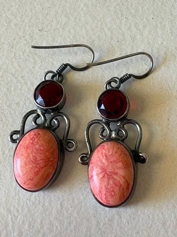 Orange Calcite Silver Pierced Earrings