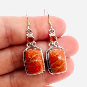 Vintage Sterling Silver Padparadscha Sapphire & Orange Calcite Dangle Earrings