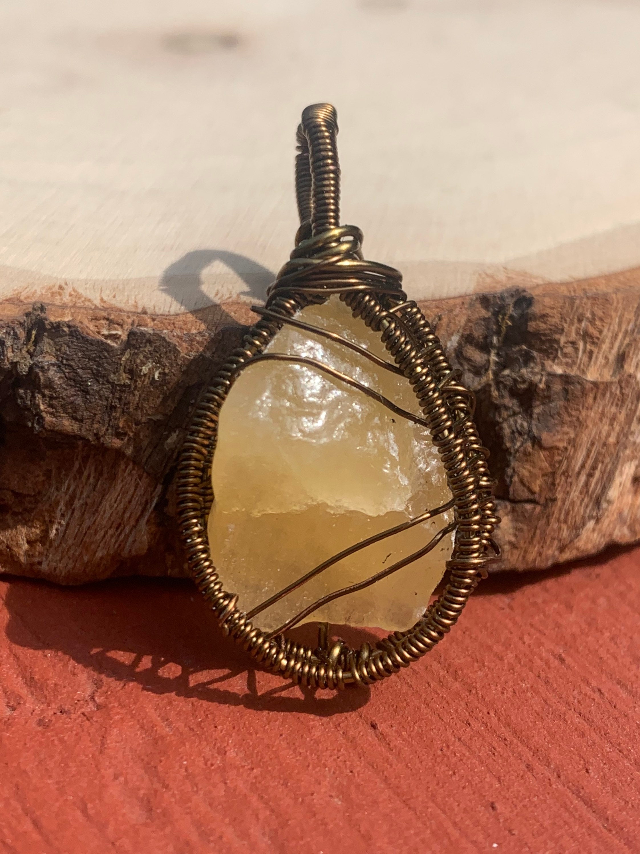 Raw Orange Calcite Wire Wrapped Pendant, Orange Calcite Wire Wrap, Orange Calcite Necklace, Orange Calcite Pendant, Raw Calcite Necklace