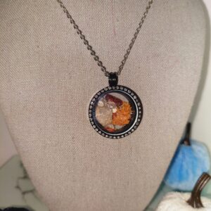 Vanadinite, Orange Calcite Cluster, Rhodizite, Star Beta Quartz and Herkimer Diamond Crystal Locket Necklace! Rare, Gorgeous and Unique!