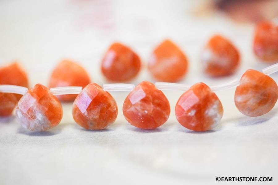 Orange Calcite 13mm/ 10mm Flat Pear Briolette 16" Strand Side Drilled