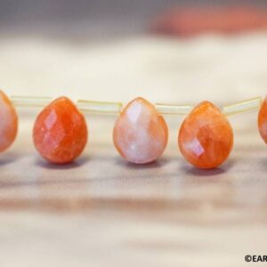 M/ Orange Calcite 9x11mm/ 8x10mm Flat Pear Briolette Beads 16" Strand Genuine Gemstone For Jewelry Making M/ Orange Calcite 9x11mm/ 8x10mm Flat Pear Briolette Beads 16" Strand Genuine Gemstone For Jewelry Making