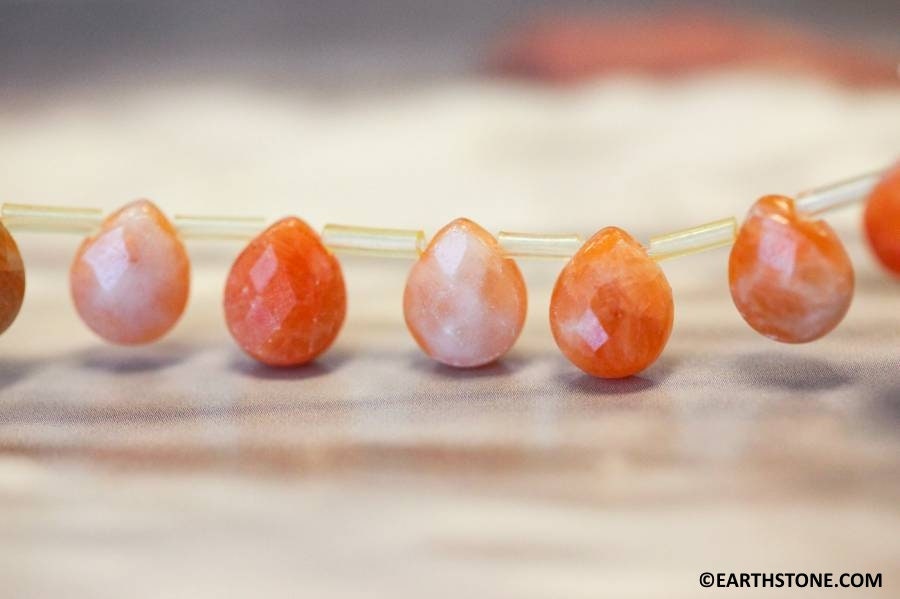 Orange Calcite 9x11mm/ 8x10mm Flat Pear Briolette Beads 16" Strand