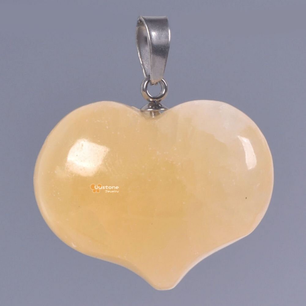 25mm Orange Calcite Gemstone Healing Puff Love Heart Pendant Focal Bead