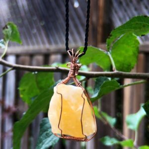 cacite necklace for women, orange calcite pendant necklace men, healing crystal jewelry, calcite jewelry, wire wrapped pendant  for men