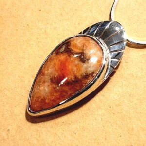 Handmade Sterling Silver Orange Calcite Pendant Necklace – Teardrop Stone