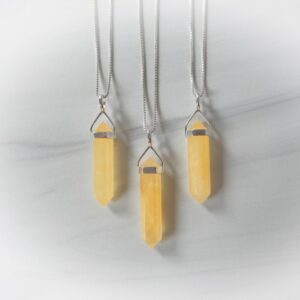 Natural Yellow Calcite Necklace Sterling Silver • Honey Calcite Pendant • Orange Calcite Point • Sterling Calcite Pendant • Yellow Crystal
