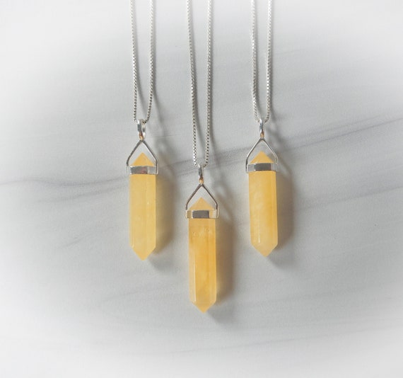 Natural Yellow Calcite Necklace Sterling Silver • Honey Calcite Pendant • Orange Calcite Point • Sterling Calcite Pendant • Yellow Crystal