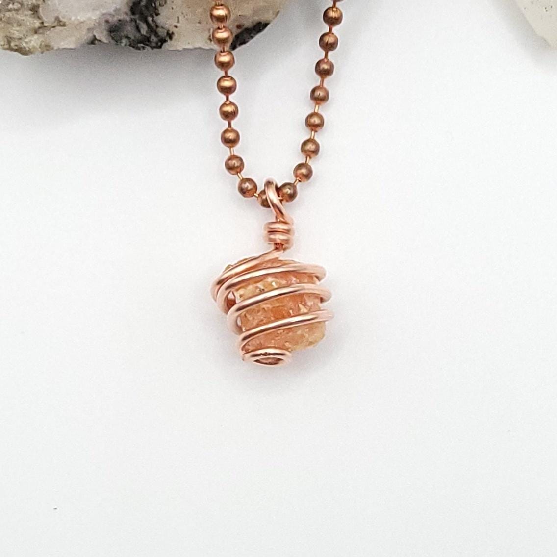 Orange Calcite Necklace, Copper, Silver, Or Gold Filled Wire Wrapped Orange Calcite Pendant
