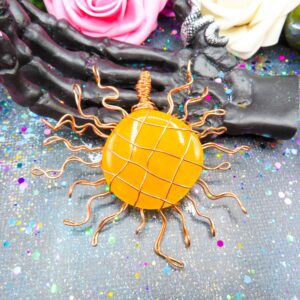 Orange Calcite Sun Pendant | Wire Wrapped Copper Pendant | Handmade Sunburst Talisman | Pick Your Pendant | Calcite Crystal Necklace