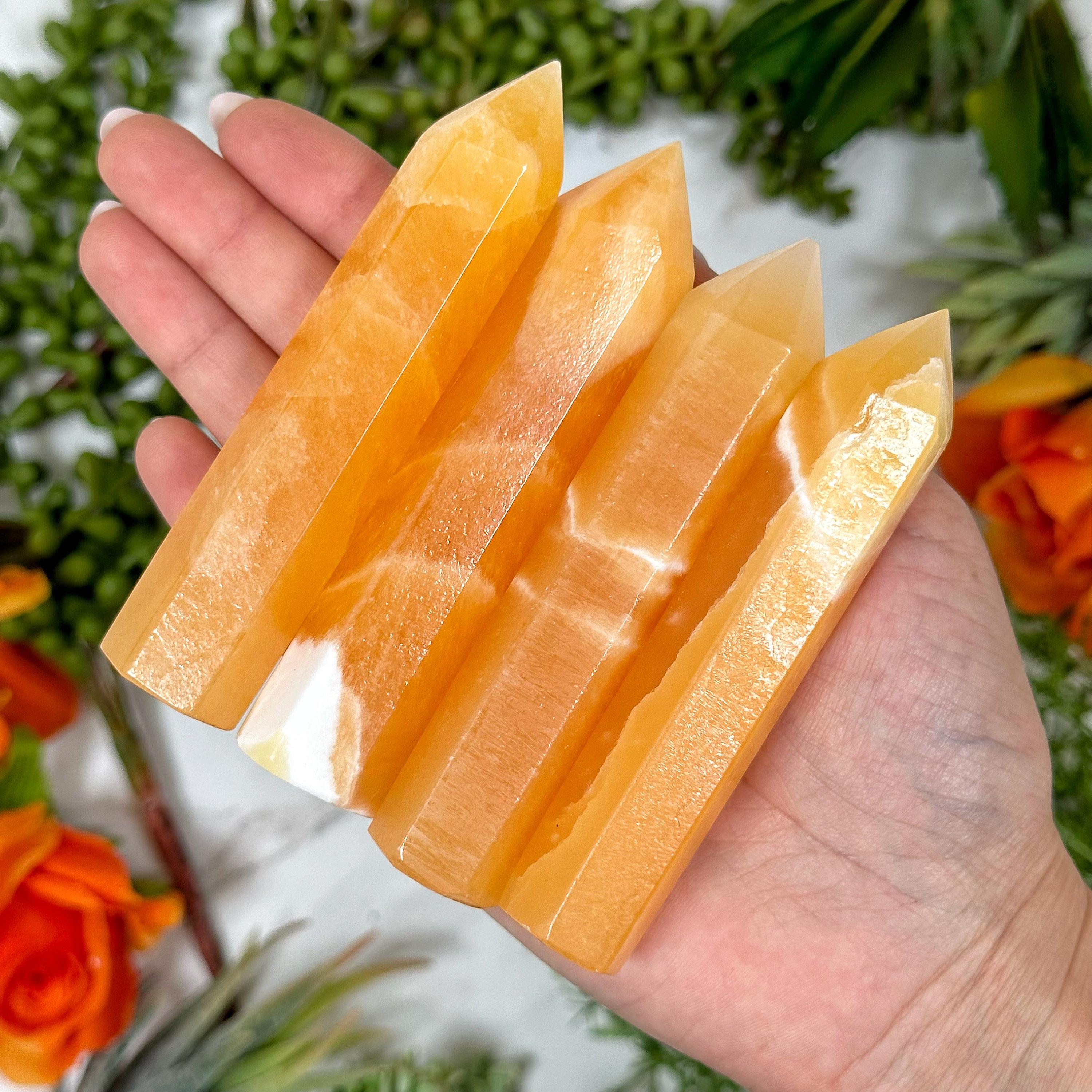 Orange Calcite Point | S, M, L | - (polished Crystal Tower, Sacral Chakra, Healing Stone)