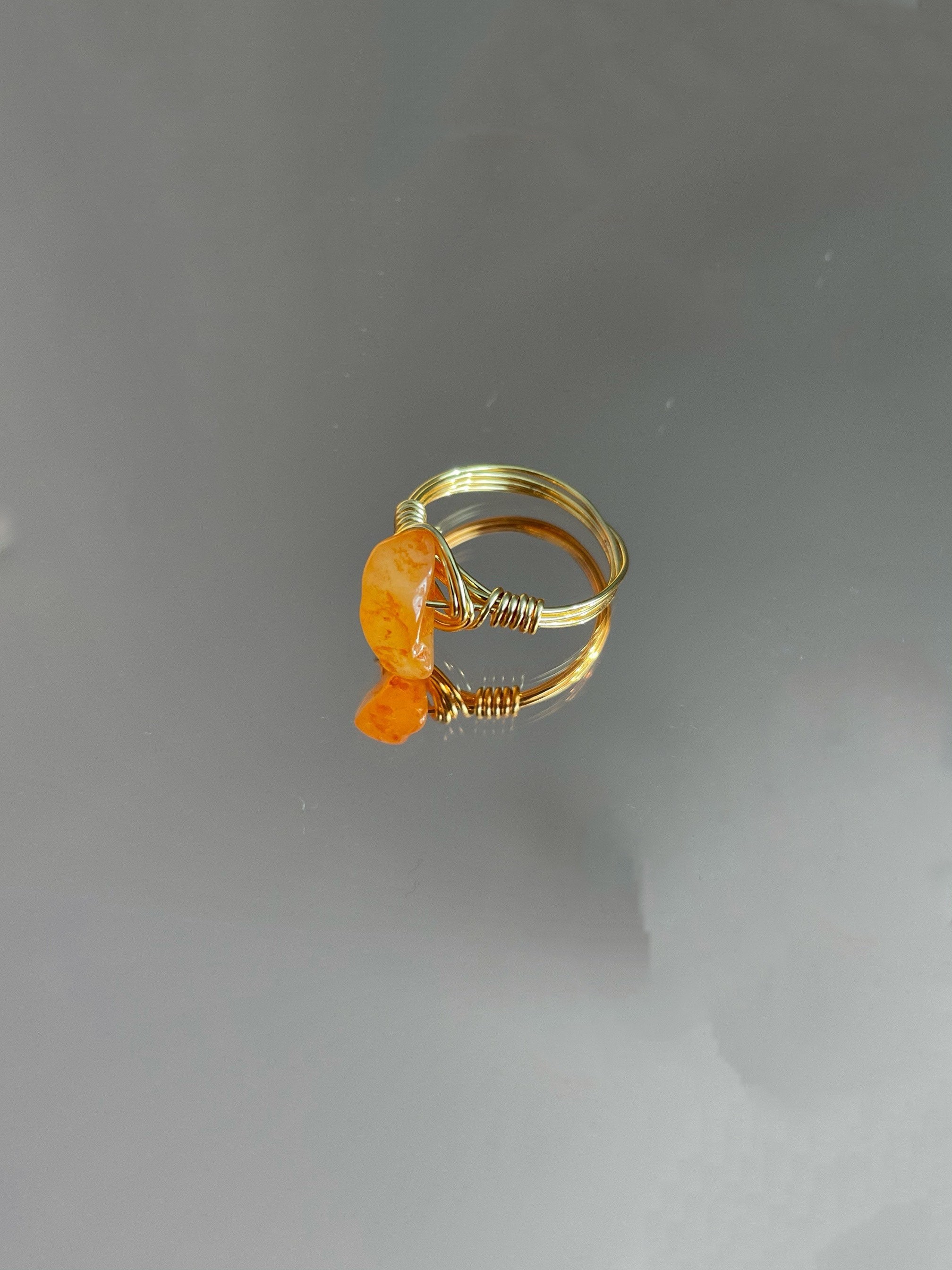 Wire Wrapped Ring | Orange Calcite Ring | Gold | Silver