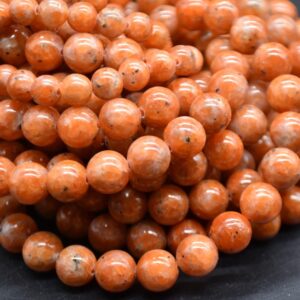 Orange Calcite With Black Spots Gemstone Round Beads - 6mm, 8mm Sizes - 15" Strand - Natural Gemstone Beads For Jewellery Making