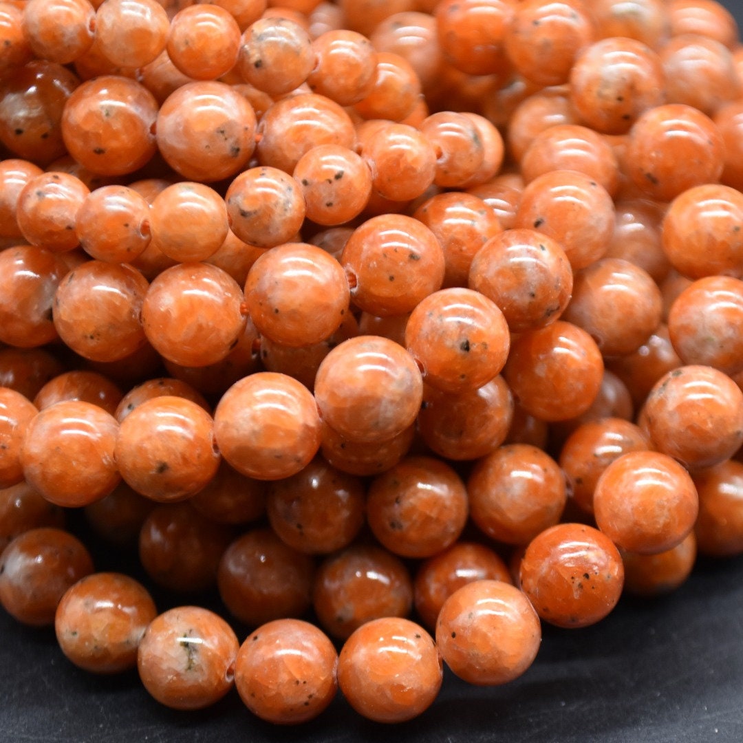 Orange Calcite With Black Spots Gemstone Round Beads - 6mm, 8mm  Sizes - 15" Strand - Natural Gemstone Beads For Jewellery Making