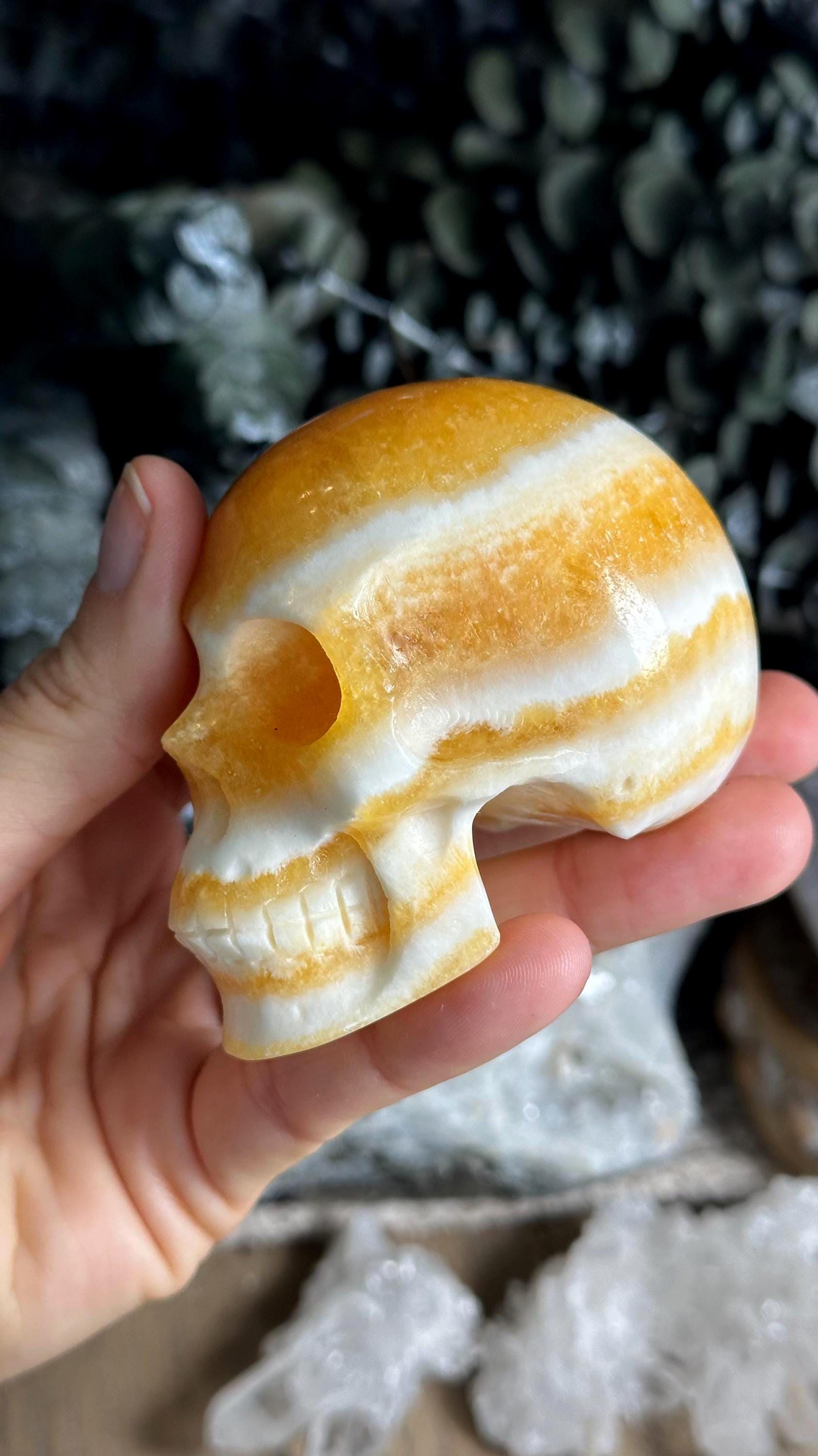 3” Orange Calcite Crystal Skull Carving