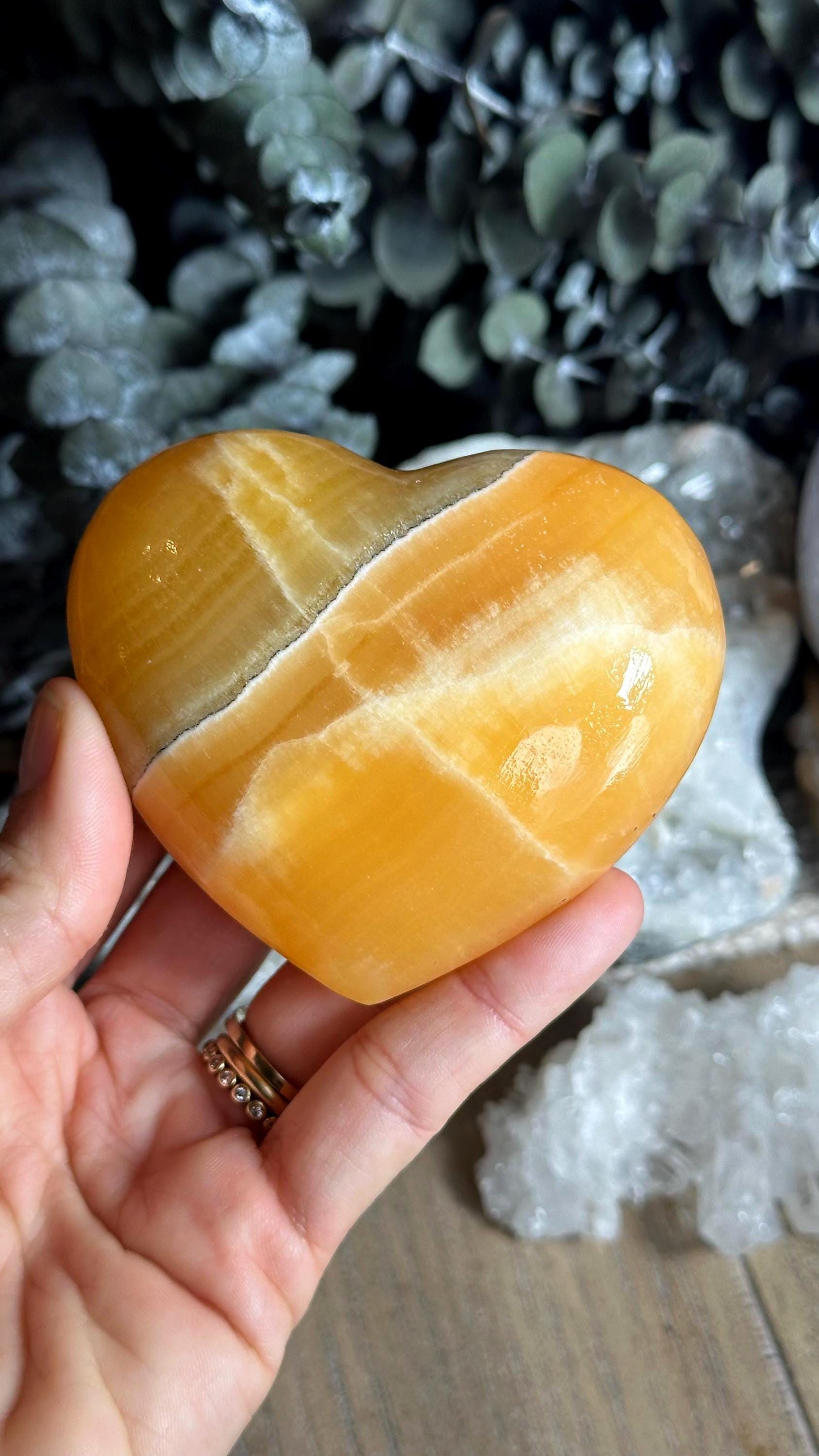 3” Gemmy Orange Calcite Heart, Extra Gemmy