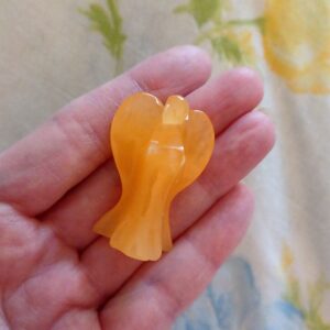ORANGE CALCITE ANGEL Small Gemstone Guardian Angel Protection Pocket Angel Spiritual Gift Hand Carved Mexico Free Shipping Crystal Healing