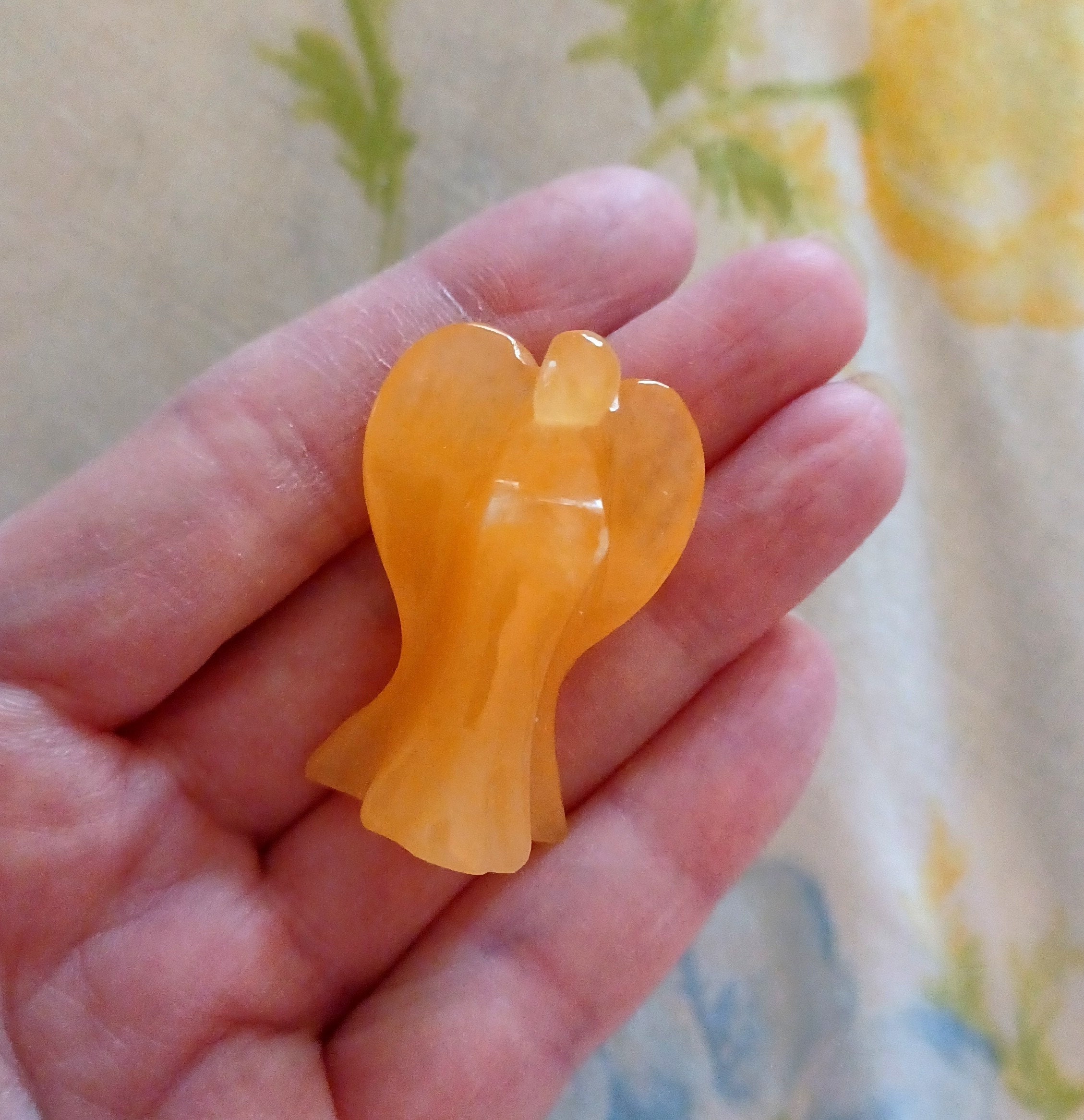 Orange Calcite Angel Small Gemstone Guardian Angel Protection Pocket Angel Spiritual Gift Hand Carved Mexico Free Shipping Crystal Healing