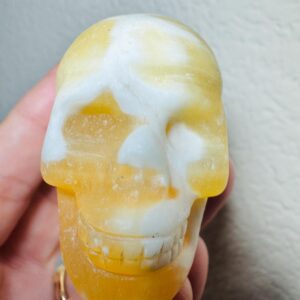 Orange County Calcite Skull, Banded Orange Calcite Mini Crystal Skull Head, Human Skull Art Carving, Orange Crystal Skull, 2” skull