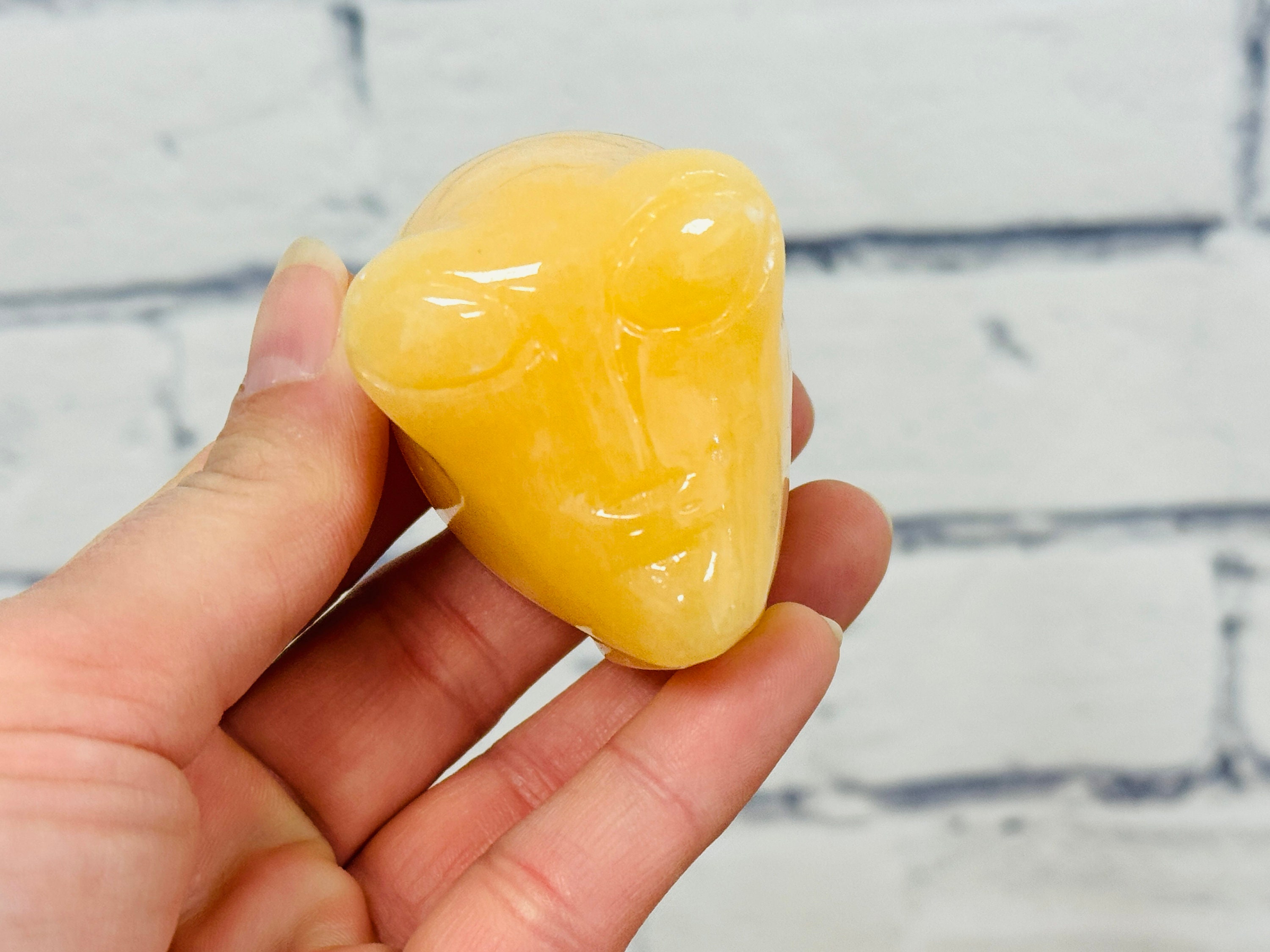 Orange Calcite Crystal Alien Head Skull, Realistic Details & Fine Art Sculpture, Metaphysical Healing Crystal 2 Inch