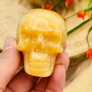 Orange Calcite Crystal Skull with Realistic Details, Healing Crystal Fine Art Sculpture, 2 Inch