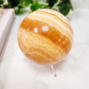 Orange Calcite Crystal Sphere • Sacral Chakra and Positive Energy • Ethically Sourced