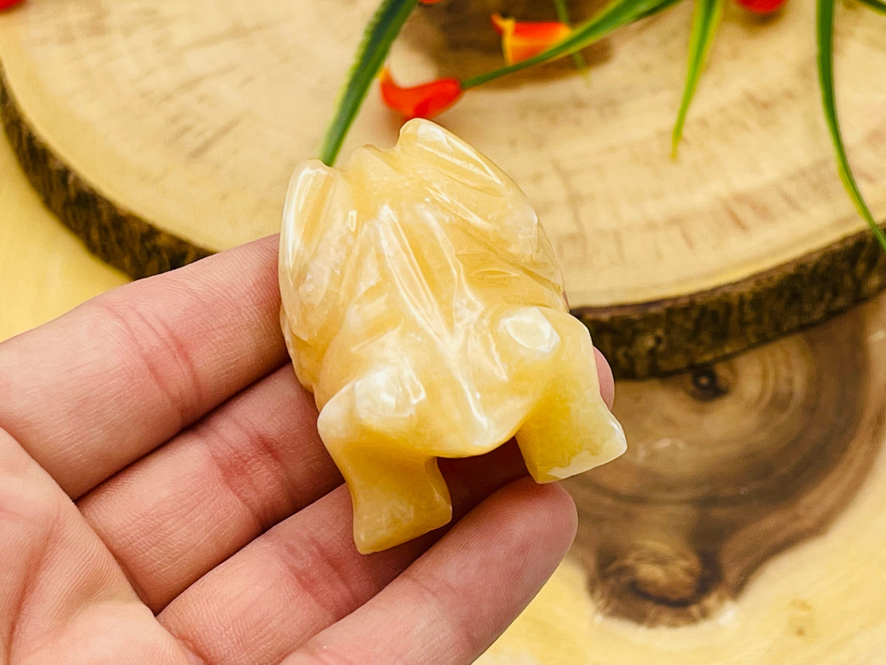 Orange Calcite Frog Figurine, Yellow Calcite Crystal Frog Carving, Sacred Animal 2 Inch