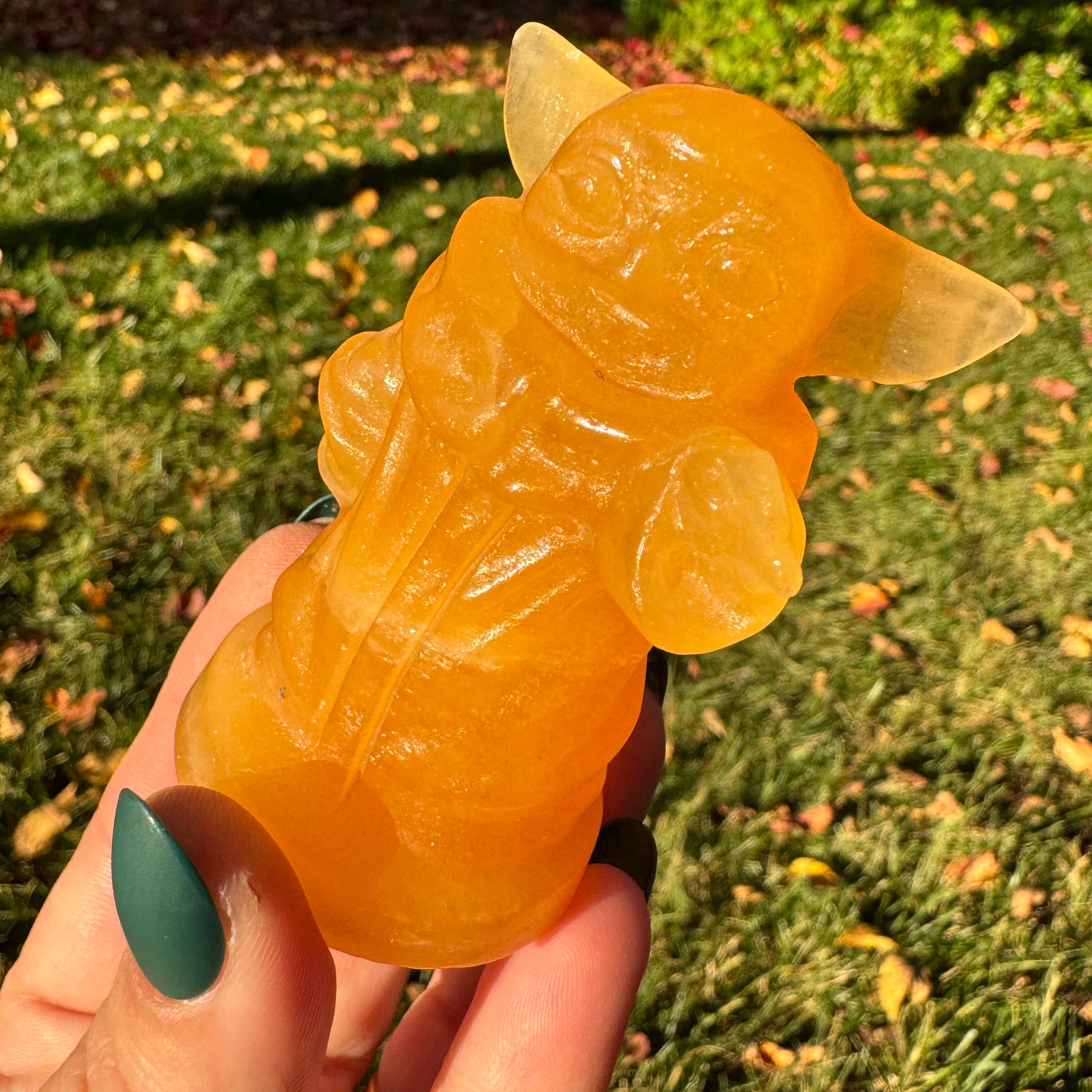 Gemmy Orange Calcite Yoda | Orange Calcite Yoda Crystal | Star Wars Crystal, Star Wars Figurine