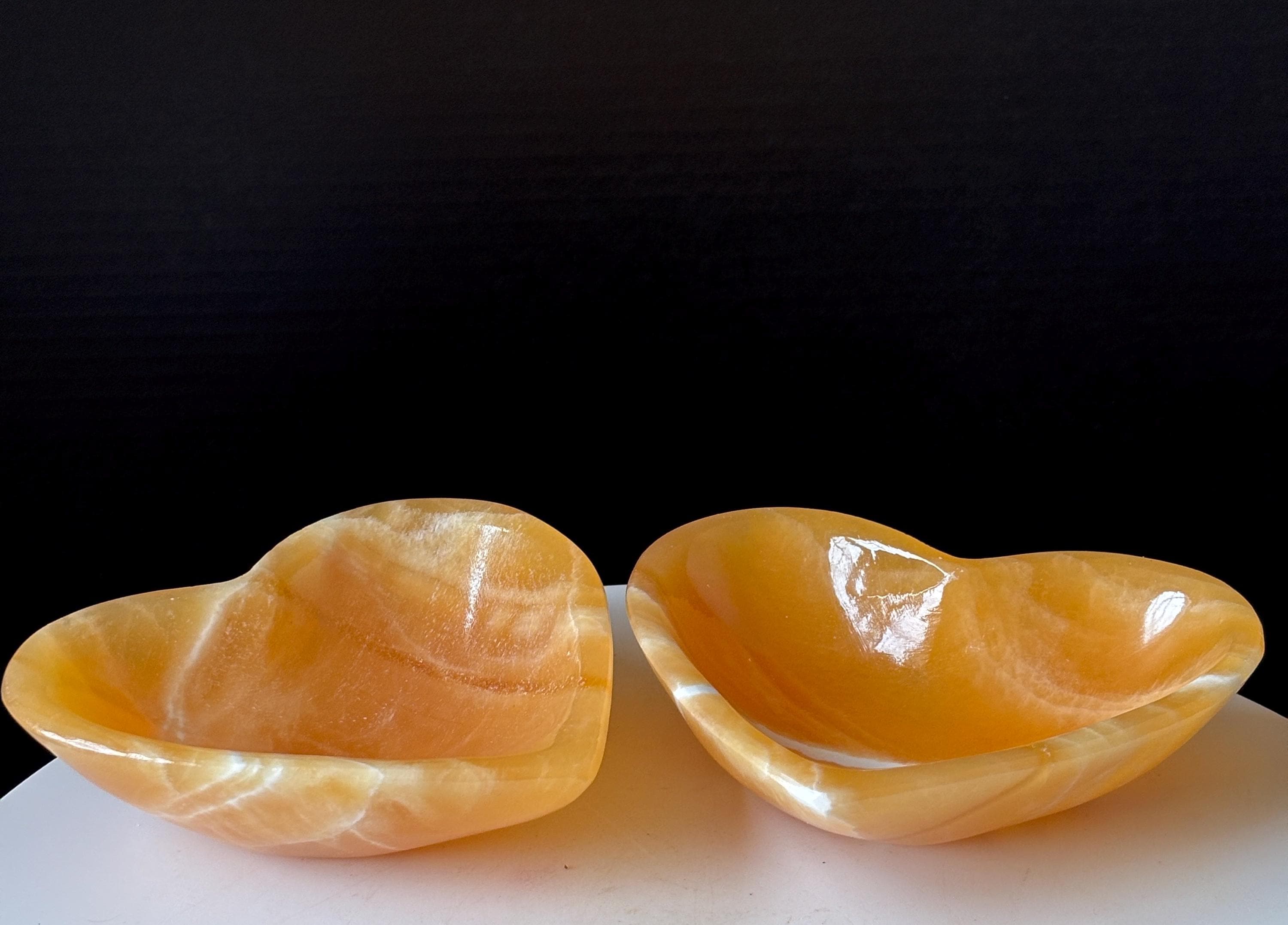 Orange Calcite Heart Dish: Mexican Banded Calcite Bowl, Home Decor