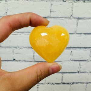 Orange Calcite Heart Shaped Palm Stone, Yellow Crystal Healing Gemstone, Cleansing and Balancing
