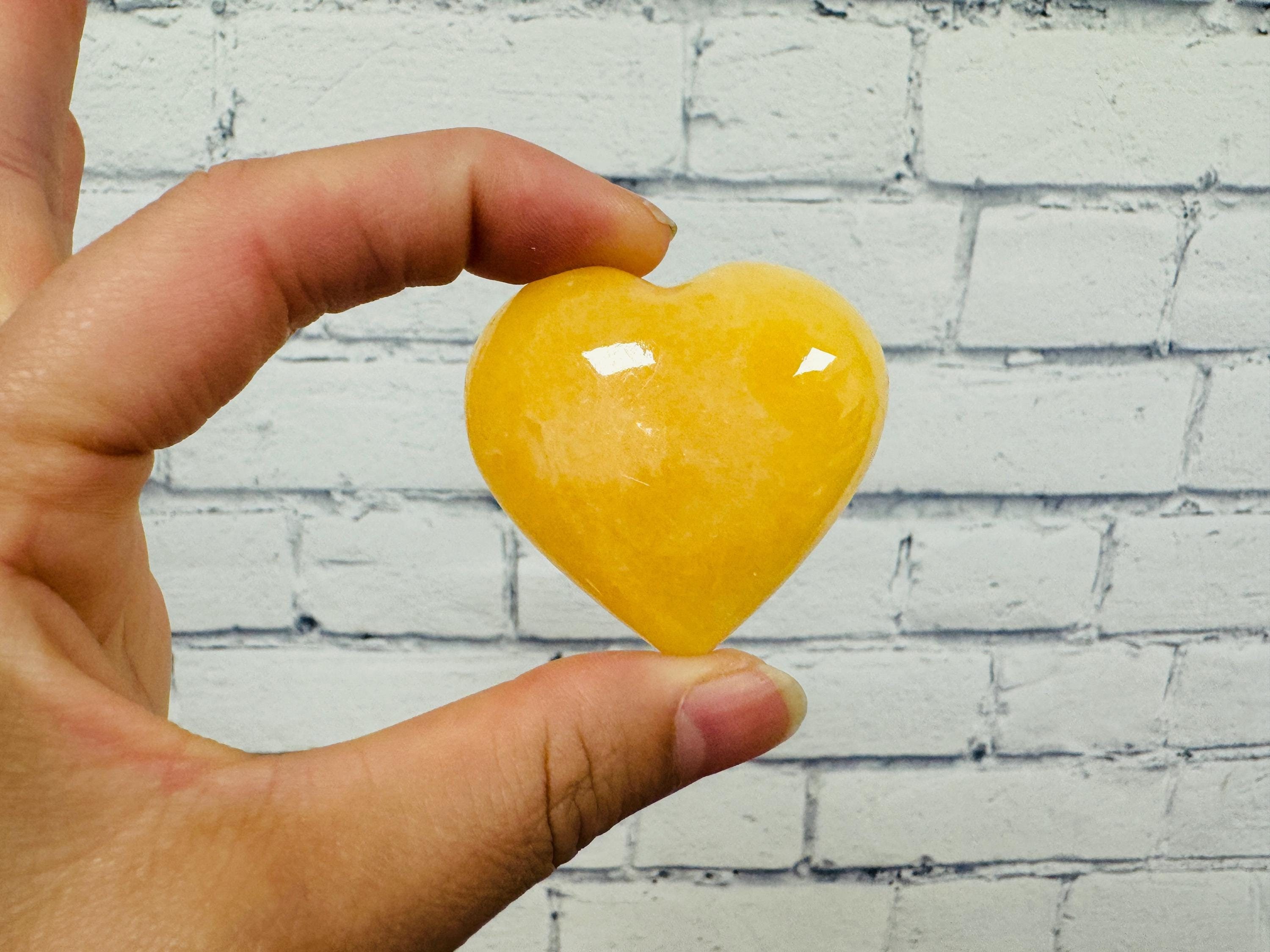 Orange Calcite Heart Shaped Palm Stone, Yellow Crystal Healing Gemstone, Cleansing And Balancing