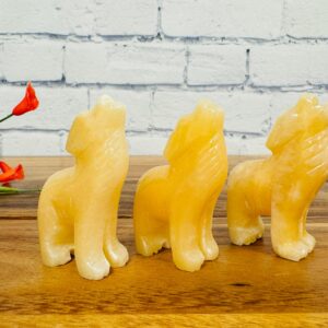 Orange Calcite Howling Wolf Figurine, Crystal Carving, Standing Statuette, Healing Crystal