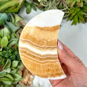 Orange Calcite Moon | 211g | - #3 (polished Crystal Space Carving, Sacral Chakra, Vitality)