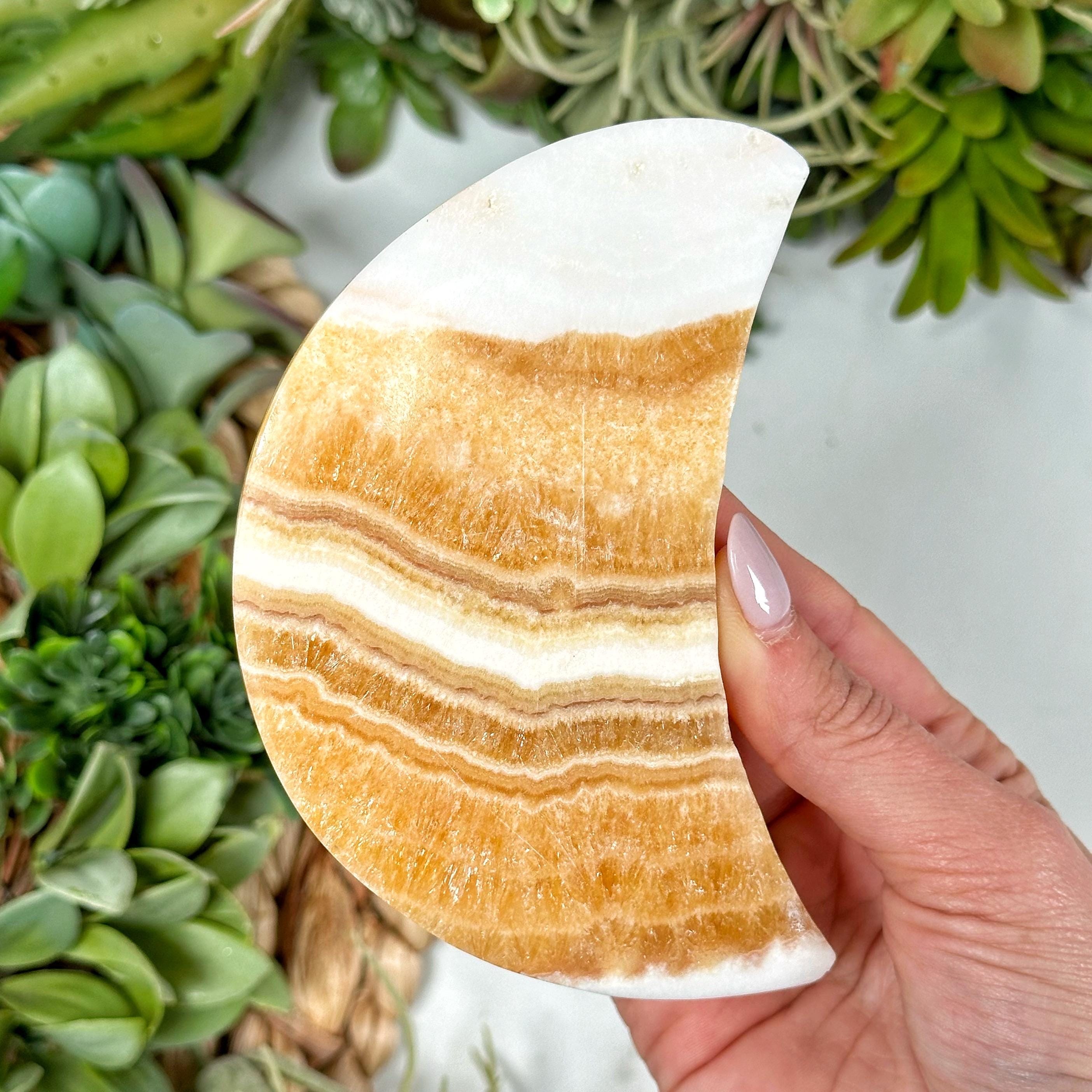 Orange Calcite Moon | 211g | - #3 (polished Crystal Space Carving, Sacral Chakra, Vitality)