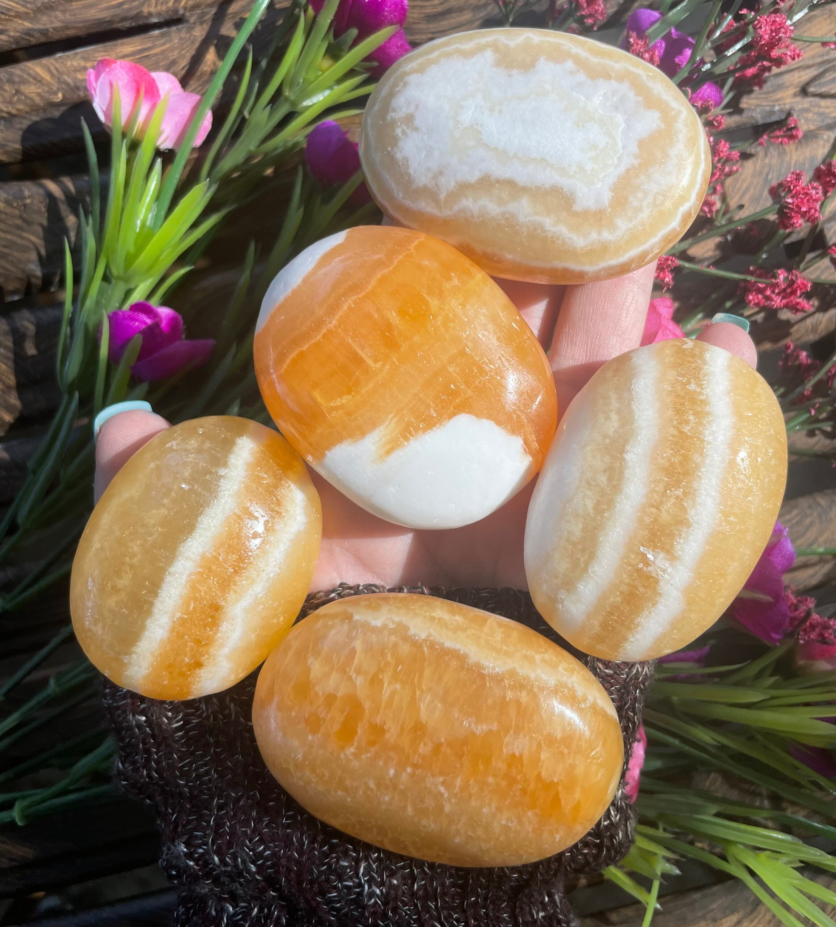 Orange Calcite, Orange Calcite Palm Stone, Qty. 1