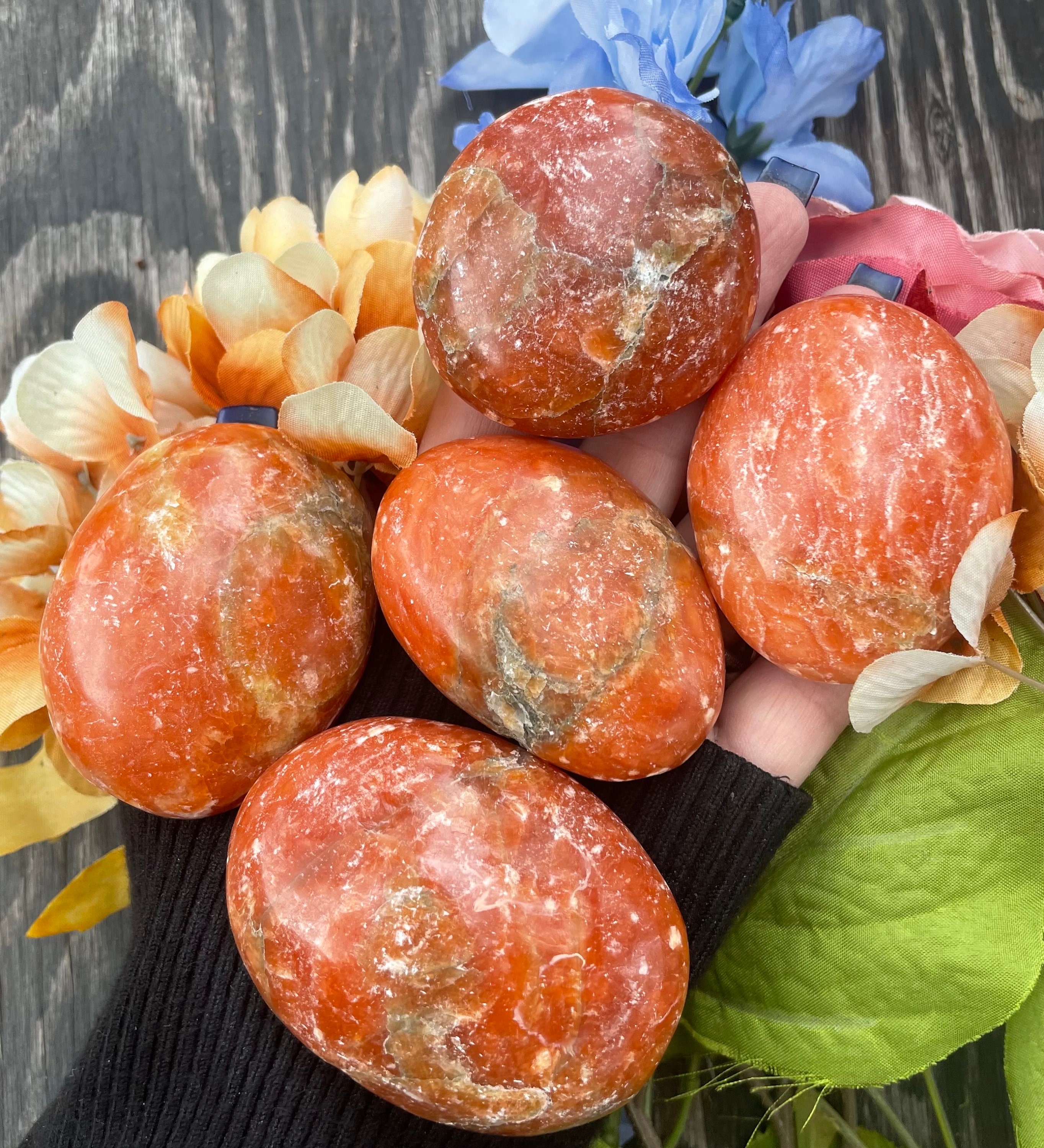 Orange Calcite, Orange Calcite Palm Stone, Qty. 1