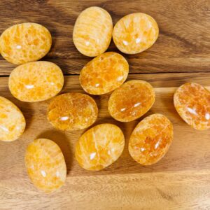Orange Calcite Palm Stone, Yellow Calcite Pocket Stones, Crystal Soap Stone
