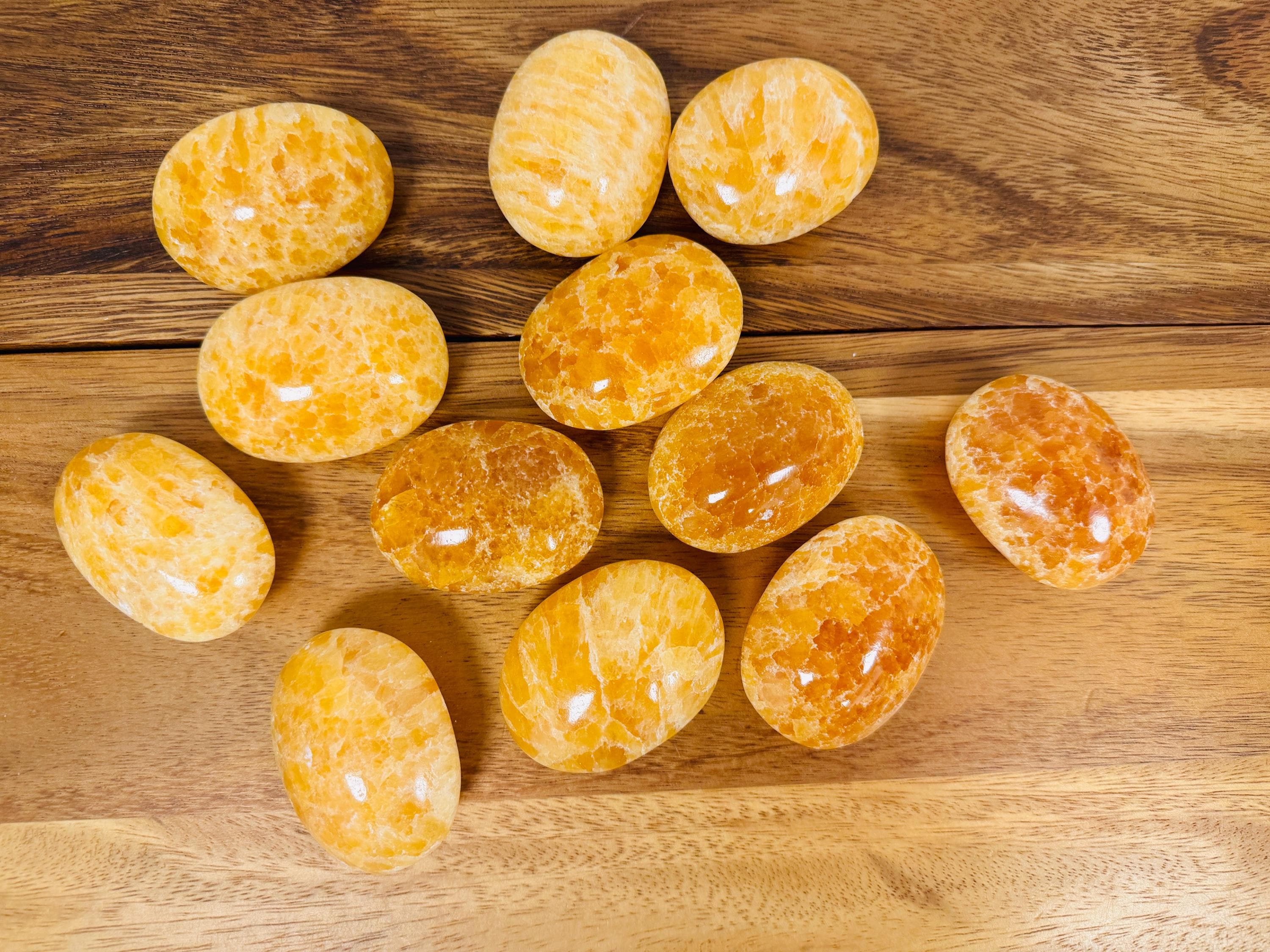 Orange Calcite Palm Stone, Yellow Calcite Pocket Stones, Crystal Soap Stone