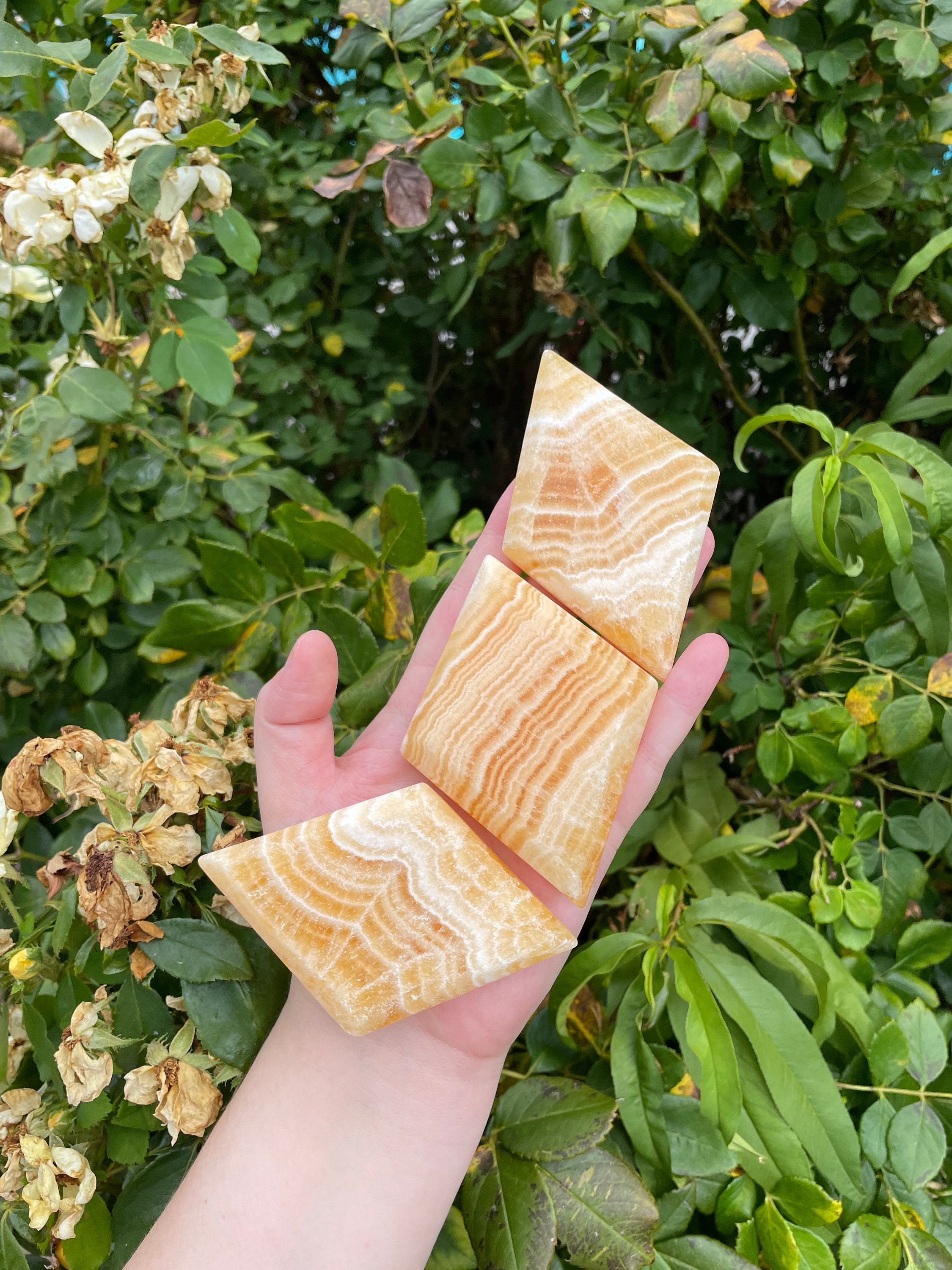 Polished Banded Orange Calcite Crystal Carving Diamonds