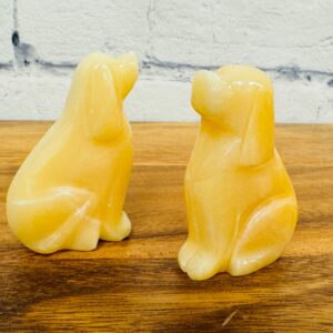 Orange Calcite Puppy Figurine, Yellow Crystal Carving Dog, Standing Statuette, 3 inches