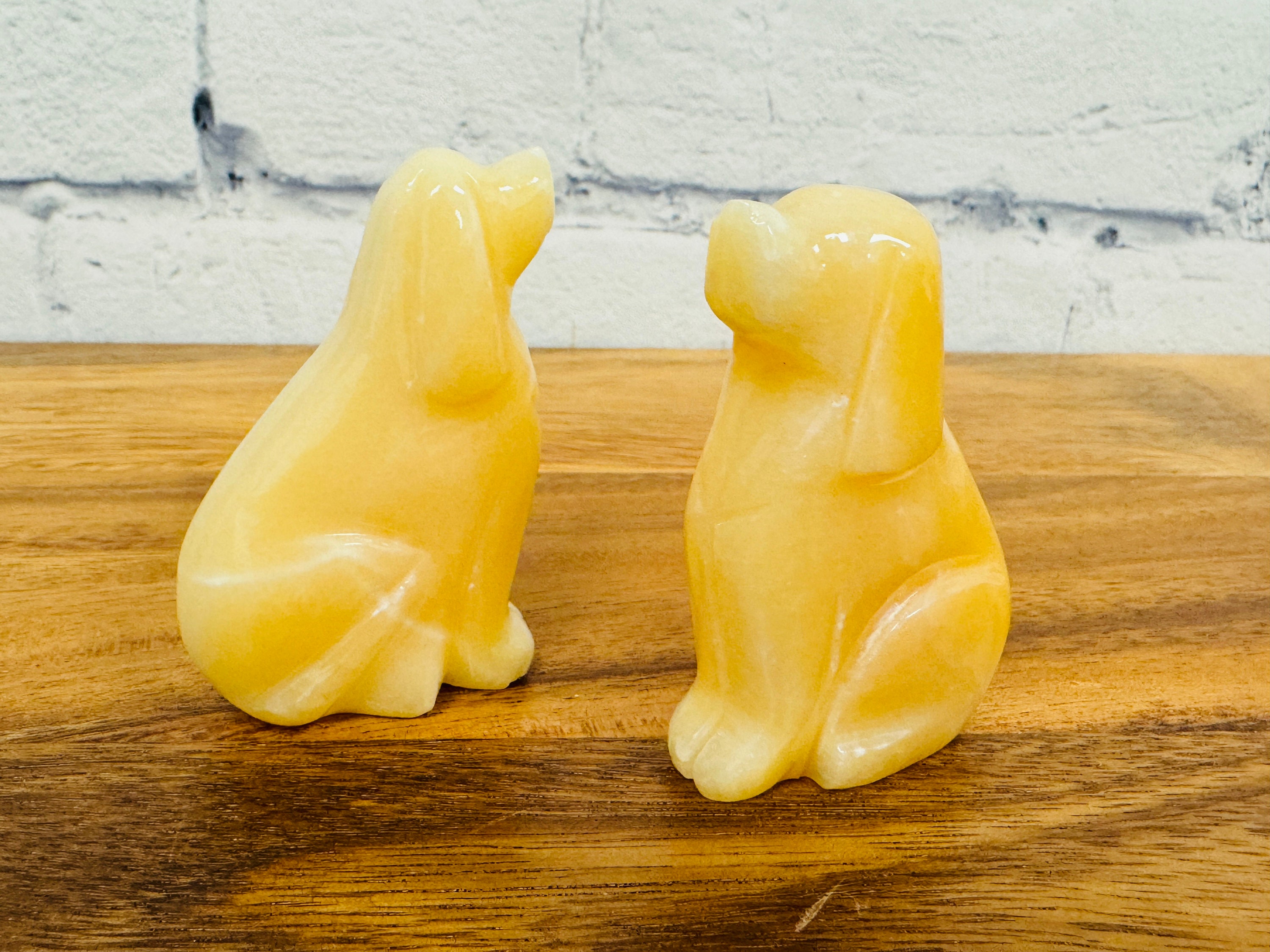 Orange Calcite Puppy Figurine, Yellow Crystal Carving Dog, Standing Statuette, 3 Inches