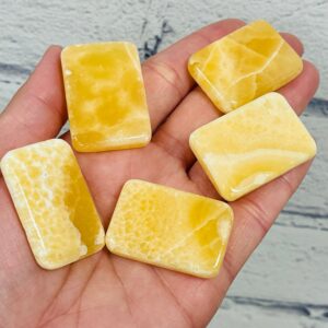 Orange Calcite Smooth Palm Stone, Yellow Calcite Rectangular Pocket Stones, Healing Crystal