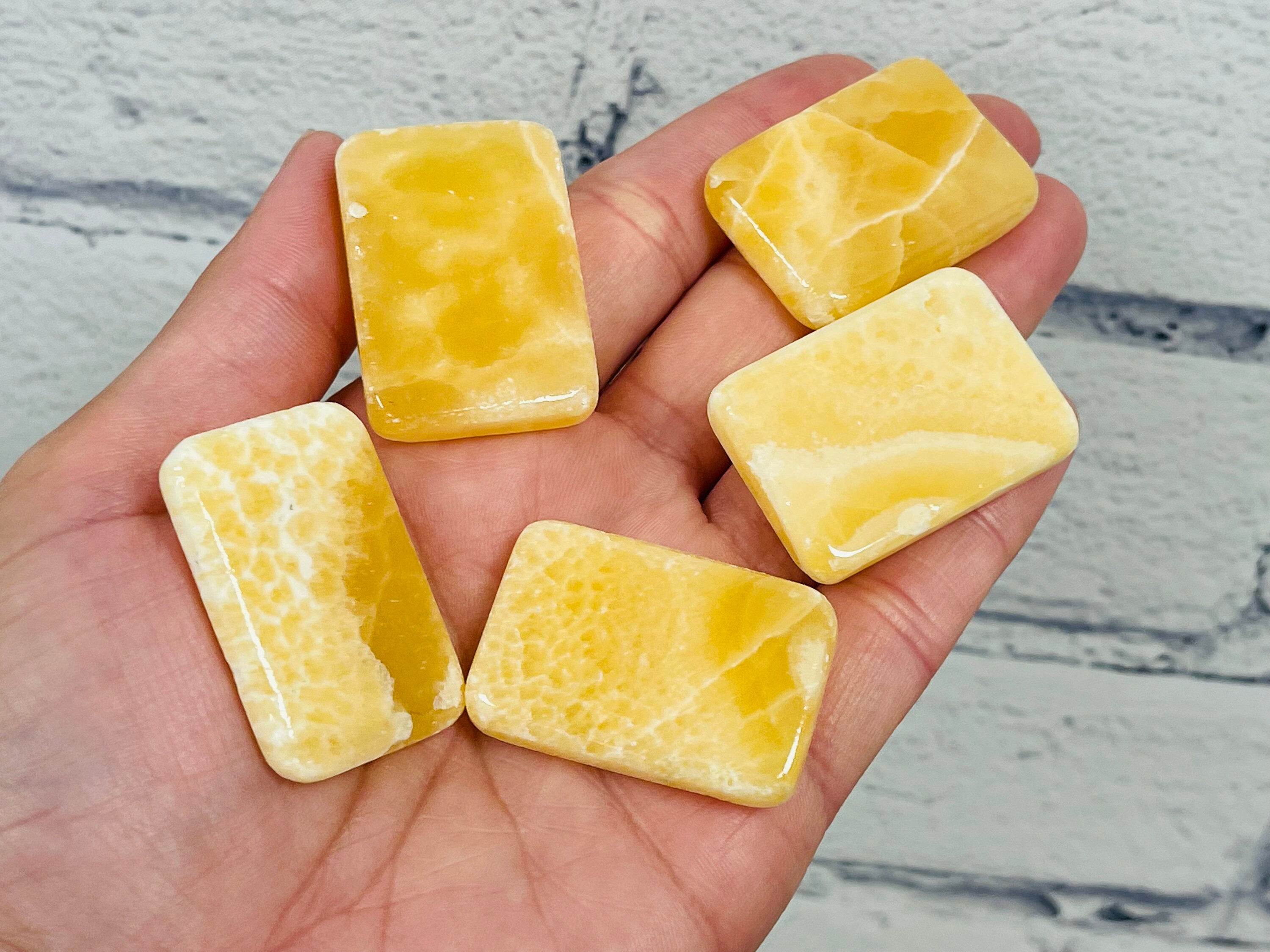Orange Calcite Smooth Palm Stone, Yellow Calcite Rectangular Pocket Stones, Healing Crystal