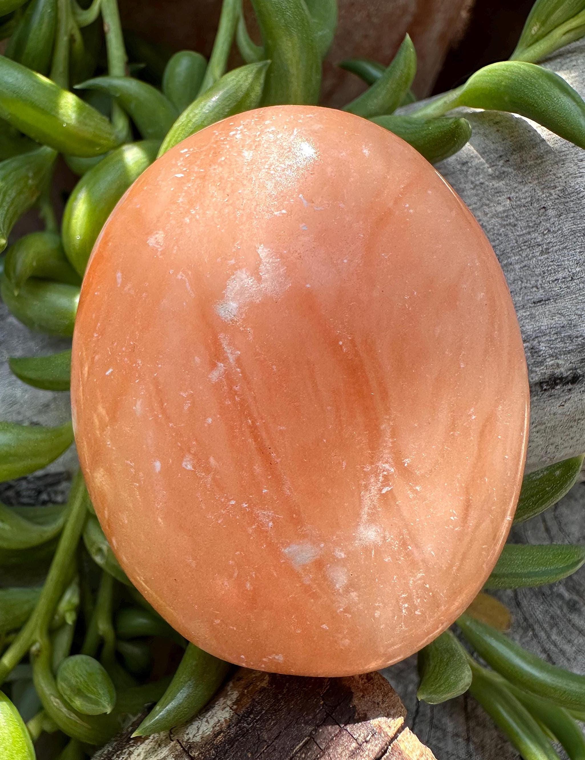 Smooth Orange Calcite Palm Stone