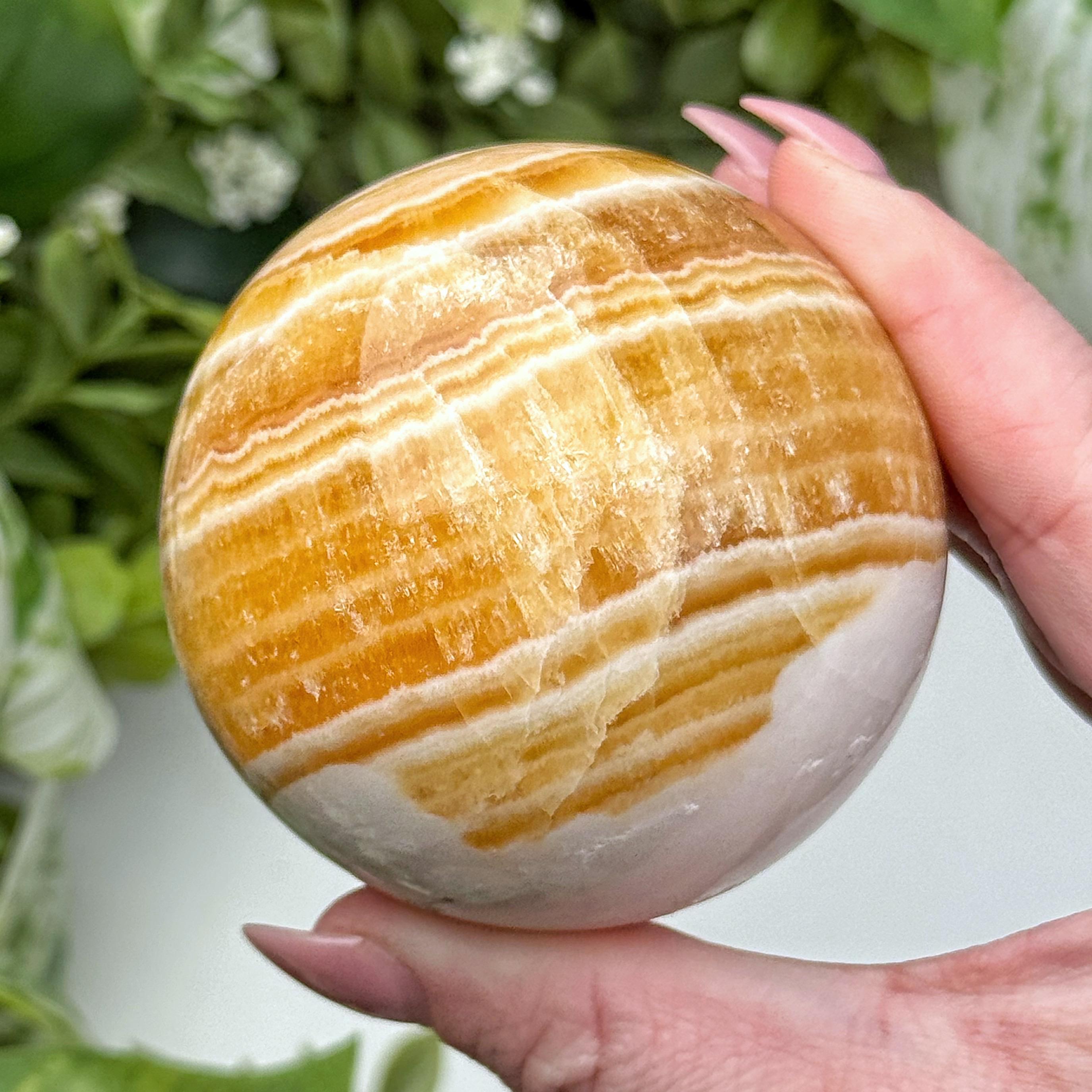Orange Calcite Sphere | 63mm | - #10 (polished Crystal Ball, Sacral Chakra, Healing Stone, Joy)