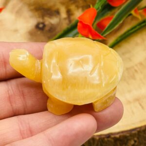 Orange Calcite Turtle Figurine, Calcite Crystal Carving, Standing Statuette, 2 inches