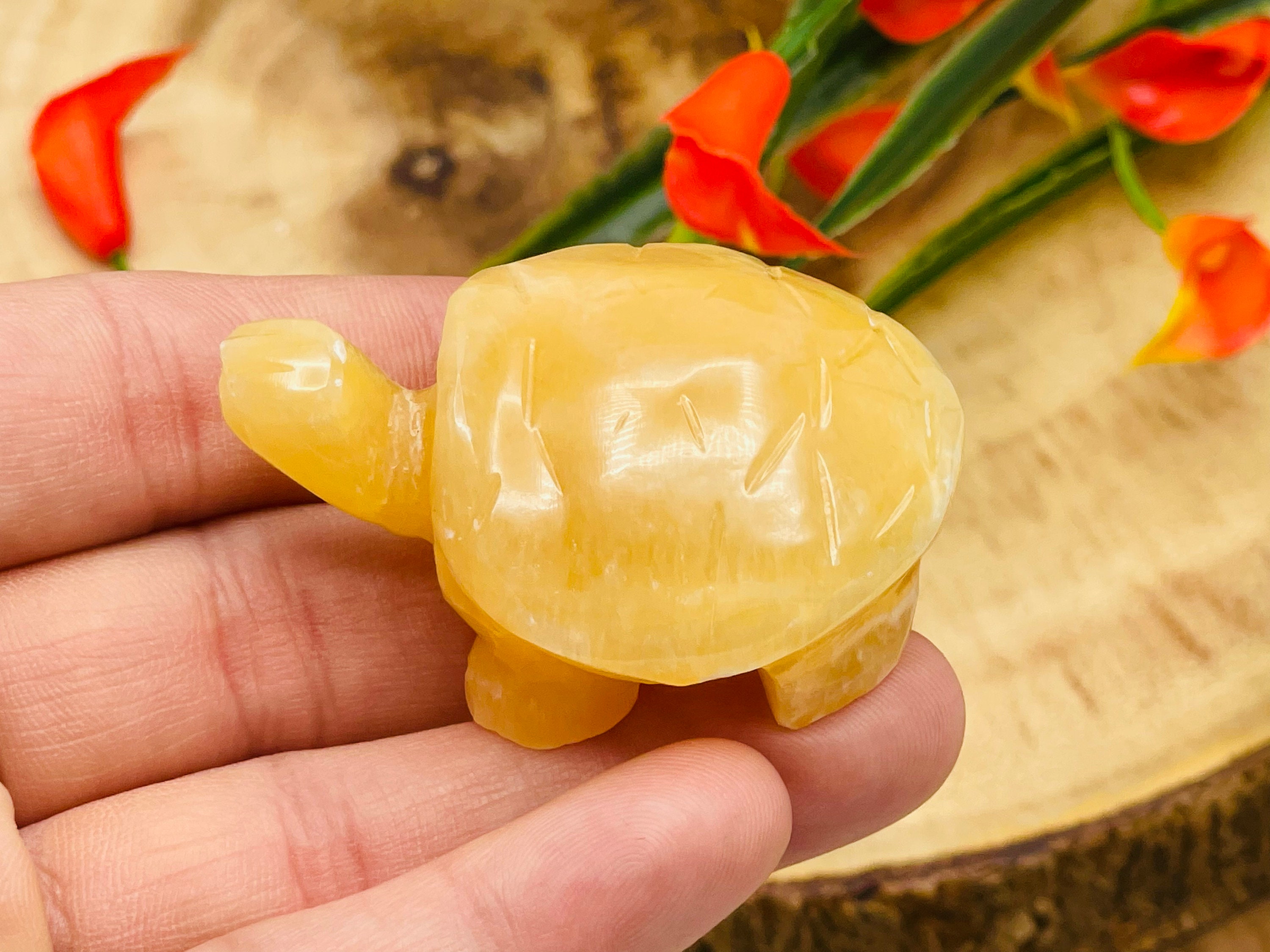 Orange Calcite Turtle Figurine, Calcite Crystal Carving, Standing Statuette, 2 Inches Orange Calcite Turtle Figurine, Calcite Crystal Carving, Standing Statuette, 2 Inches